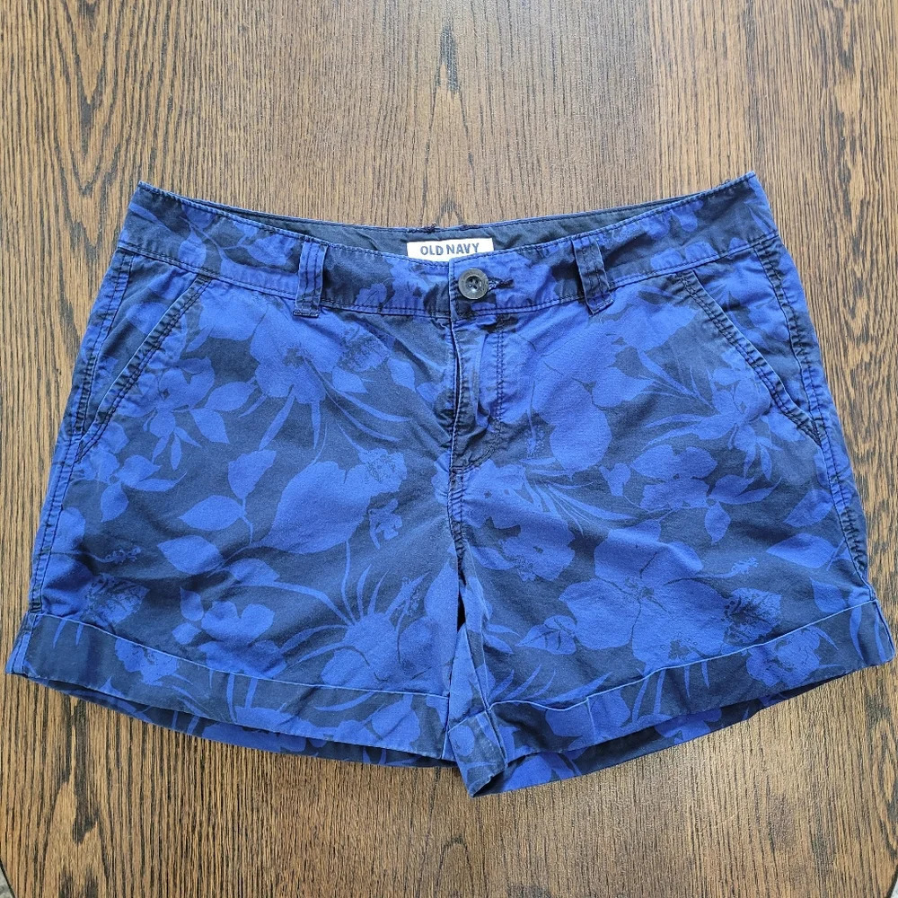 Old Navy Blue Tropical Print Chino Shorts Size Women's 8